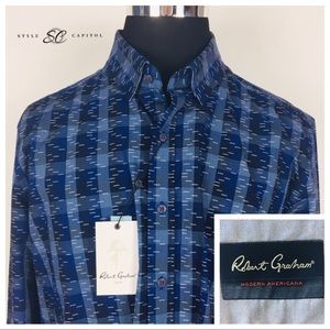 NWT Robert Graham Blue Purple Striped Shirt 2XL